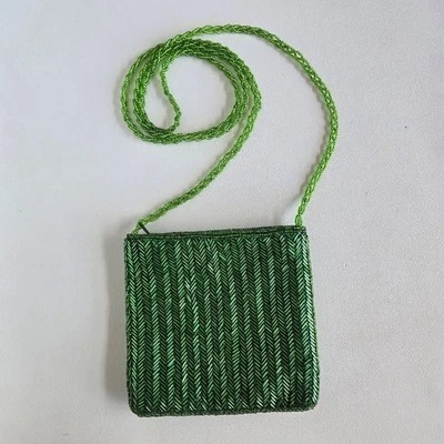 Mini Bolso de Noche Cartera Bandolera Años 90 Y2K Fiesta Festival Boho De Colección Cuentas Verdes Foto 1 de 4