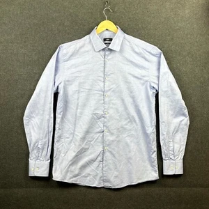 Hugo Boss Mens Shirt Size 17 36/37 Blue Birdseye Long Sleeve Button Up Sharp Fit - Picture 1 of 11