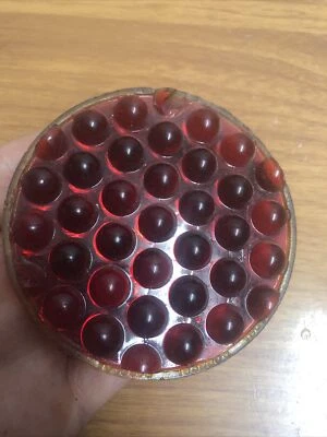 Lente traseira antiga Vitralux 3 5/8" vidro mármore vermelha - Imagem 1 de 4