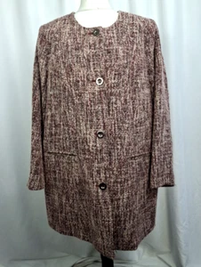 Marks & Spencer Classic Collarless Coat Burgundy Mix Wool Blend UK22 NWT C4158 - Picture 1 of 9