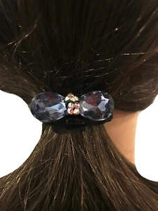 New Small Sapphire Bow Crystal Ponytail Black Elastic Band - Picture 1 of 3