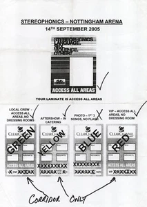 THE STEREOPHONICS - Concert Tour Pass Info Sheet from Nottingham - MUSIC - USED - Picture 1 of 1