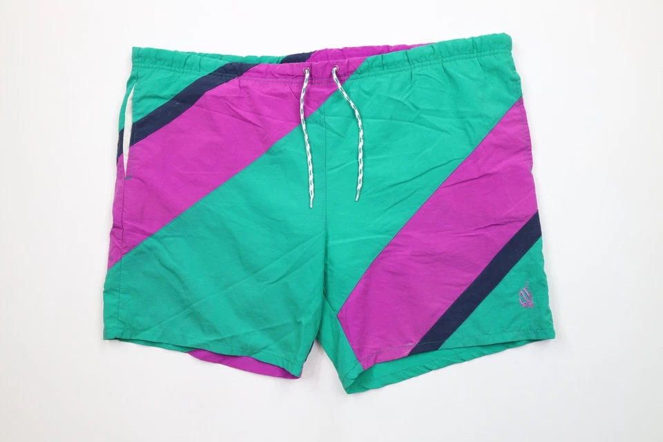 Vintage 90s Nautica Mens 2XL XXL Color Block Lined Above Knee Shorts Swim Trunks Foto 1 de 4