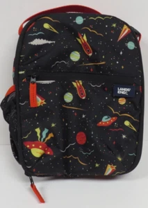 Land's End Kids Insulated Soft Sided Lunch Box Black Print Space Rockets NWT - Picture 1 of 21