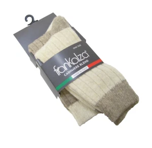 2 PR Frankalza Italy Damen Stiefelsocken Merinowolle/Kaschmir Mischung elfenbein braun - Bild 1 von 1