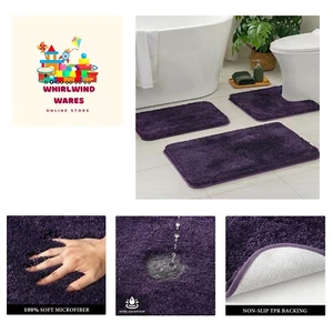 Bathroom Rugs Sets 3 Piece Including U Shaped Toilet Rug - Soft Absorbent Bat... - Picture 1 of 8