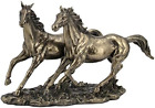 11 Inch Cold Cast Bronze Color Sprinting Horses Figurine Statue Decor