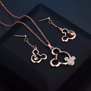 Disney Schmuckset Halskette + Ohrringe Disney Land Mickey Maus Mouse Rosegold  - Bild 1 von 9