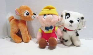 WALT DISNEY ANIMATED FILM CLASSIC 1980's PLUSH LOT W/ TAGS PINOCCHIO BAMBI PUP - Picture 1 of 2