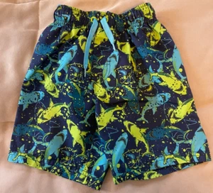 Highland Outfitters Boy's Multicolor Sharks Drawstring Lined Swim Trunks Size 4 - Picture 1 of 8