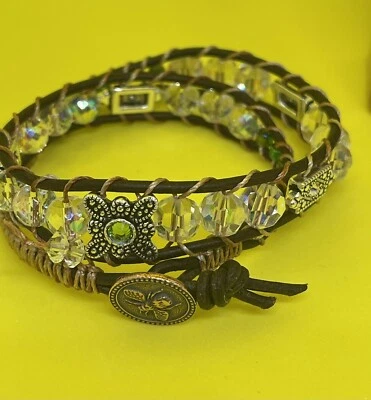 womens swarovski Leather Wrap Bracelet  - Image 1 of 4