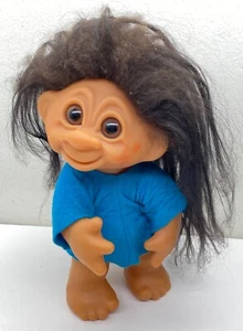 Vintage 1977 Thomas Dam Norfin Troll Doll #604 Denmark 9” Blue Shirt School Girl - Picture 1 of 10