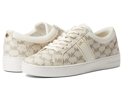 Mujer Michael Kors Juno Rayas Zapatos con Cordones Zapatilla Vainilla Marfil Dorado 9 M NUEVO Foto 1 de 4