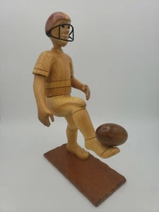 Romer Football Player Carved Wooden Statue Figure Figurine Wood Vintage Helmet - Picture 1 of 12