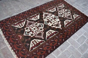 White Hand Knotted Afghan Tribal Baluchi Area Rug 4x7 Geometric Persian Wool Rug - Picture 1 of 10