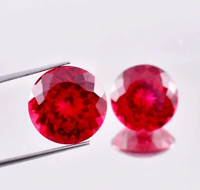 1 Pair 15x15 MM Natural Mozambique Blood Red Ruby Round Cut Loose Gem Certified - Image 1 of 4