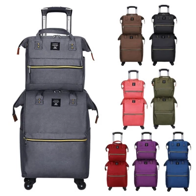 Juego de 2 piezas de equipaje de mano bolsas con ruedas bolsa de pañales mochila y maleta bolsas para mujeres Foto 1 de 4