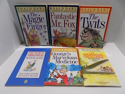 Lot 6 Roald Dahl PB Books Twits George Magic Finger Mr. Fox Vicar Crocodile Foto 1 de 4
