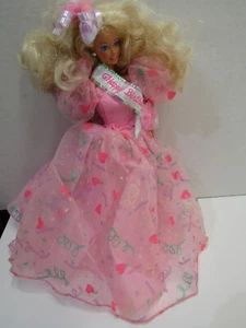 OLD VINTAGE 1966 ORIGINAL BARBIE DOLL TOY PINK DRESS WITH HEARTS HAPPY BIRTHDAY - Picture 1 of 2
