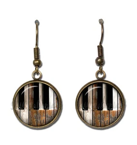 Rustic Design Piano Keys - Handmade Resin Dangling Earrings ANTIQUE BRONZE - Picture 1 of 2
