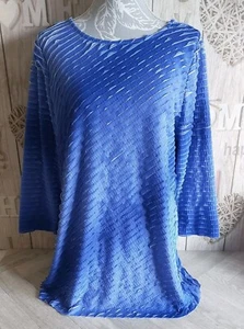 Susan Graver Women's L Blue Shades Layered Look 3/4 Sleeve Stretchy Tunic Top - Picture 1 of 10