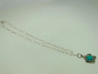 LOVELY SIGNED STERLING SILVER TURQUOISE ANKLE BRACELET! 10" - Image 1 of 4