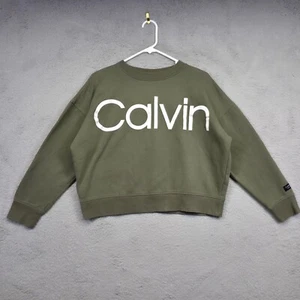 Sudadera Calvin Klein Mujer M Verde Recortada Gráficos De Gran Tamaño Rendimiento - Imagen 1 de 13