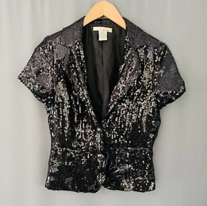 Tailored Silk Sequin Short Sleeve Blazer WD NY Size 6 Black Couture Glam Evening - Picture 1 of 15