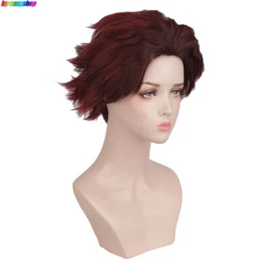 Anime Demon Slayer For Tanjiro Kamado Wig Hair Cosplay Costume Party SET New - Picture 1 of 4