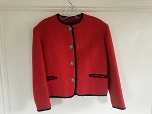 Vintage Austrian Red Thick Wool Girls Jacket Pewter Buttons size 12/14 - Picture 1 of 8