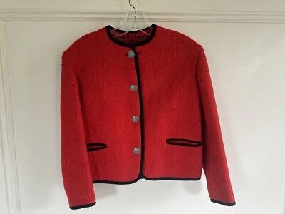 Vintage Austrian Red Thick Wool Girls Jacket Pewter Buttons size 12/14 - Image 1 of 4