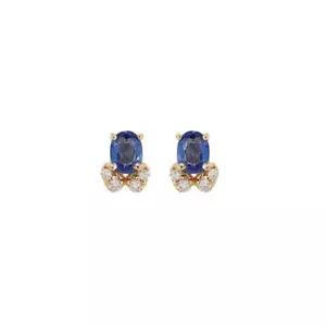 Natural Sapphire Diamonds Minimalist Studs Earrings 14k Gold Finish Silver - Picture 1 of 2