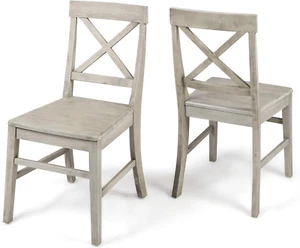 Roshan Farmhouse Acacia Wood Dining Chairs, Light Grey Wash, 21D X 17.75W X 35.5 - Picture 1 of 12