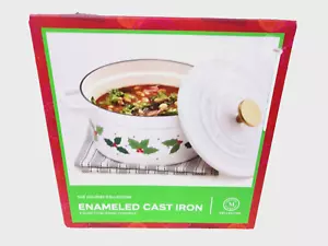 CHRISTMAS HOLLY Enameled Cast Iron DUTCH OVEN 4 Qt Casserole Martha Stewart NEW - Picture 1 of 8