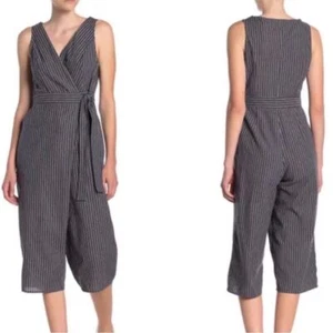 Dress Forum Linen Tan Brown Jumpsuit One Piece Wrap Large Wide Leg - Picture 1 of 8