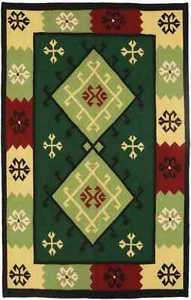Hand-Woven Geometric Dhurrie Rug Green Contemporary Oriental Carpet 5'5X8'4 ft - Picture 1 of 18