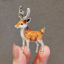 Christmas Crystal Enamel Elk Deer Reindeer Brooch Pin Xmas Party Women Gift