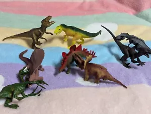 Ferocious Dinosaur Toys Set Of 8 Tyrannosaurus Rex Stegosaurus Velociraptor Wild - Picture 1 of 16