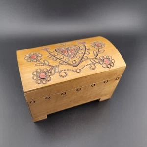 Polish Wood Trinket Box Hinged Pyrography Hand Carved Jewelry Ring Box - Picture 1 of 9
