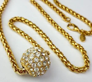 JOAN RIVERS Gold Tone 29" Long Necklace Crystal Spinning Ball Pendant - Picture 1 of 8