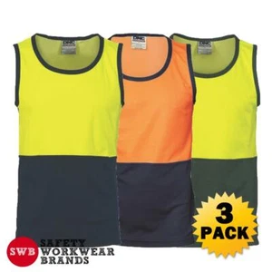 3 x DNC Workwear Mens Hi Vis Cotton Back 2 Tone Breathable Singlet Safety 3841 - Picture 1 of 4