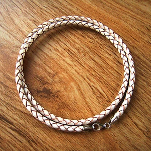 4mm White Briaded Bolo Leather Cord Necklace 925 sterling Silver Clasp 14" - 36" - Picture 1 of 1