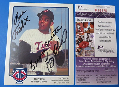 TONY OLIVA SIGNED 4x5 MINNESOTA TWINS PROMO PHOTO ~ JSA R85375 ~ BASEBALL - Image 1 of 2