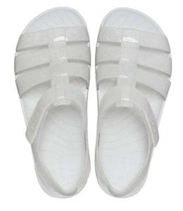 Crocs Isabella Mädchen weiß Glitzer Gummi Sandalen verstellbar 3 neu mit Etikett L@@K!! - Bild 1 von 7