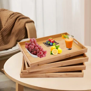 Bamboo Serving Trays 4pcs Modern Kitchen Trays For Hold Fruits Cakes Drinks - Picture 1 of 22