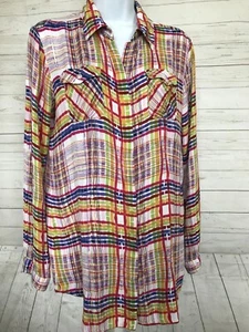Cabi Womens Sz M Button Down Long Tab Sleeve Plaid Cirque Multicolor - Picture 1 of 6