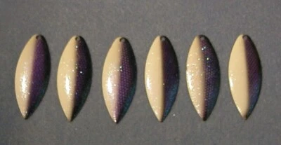 6 - Worth Mfg #5 Custom Paint ~White Purple Shad~ Willow Leaf Spinnerbait Blades - Image 1 of 3