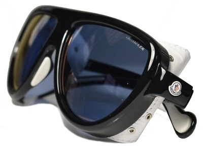 Gafas de sol MONCLER Shield de cuero genuino protector negro blanco 0089/01C Foto 1 de 4