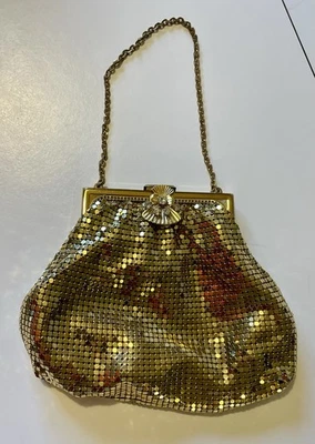 Vintage 1950’s Whiting & Davis Gold Mesh Evening Clutch Bag Rhinestone Top Clasp - Image 1 of 4