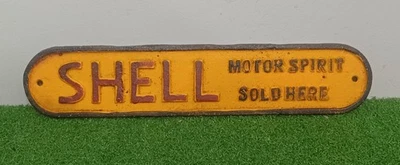 Vintage Shell Motor Spirit Sold Here Cast Iron Advertising Sign - Image 1 of 3